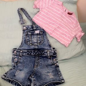 Girls size 3T blue Jean overalls and t shirt